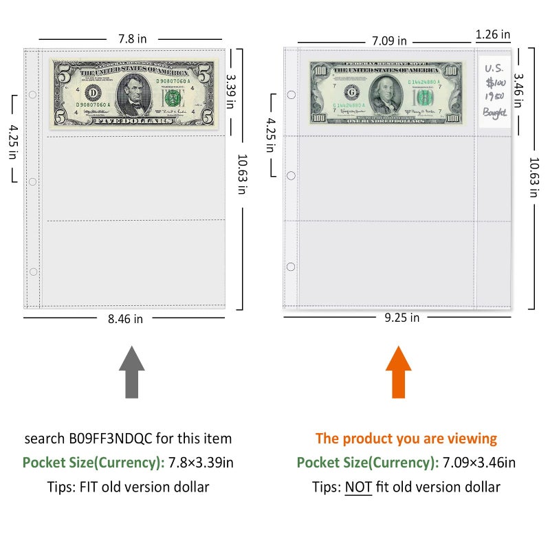 tutata Currency Sleeves with Label Pockets  50 PCS Banknote Sleeves  3-Pocket Page Protector for 3 Ring Binder 8.5 x 11  Currency Holder for Bills  Bill Protector - Image 5